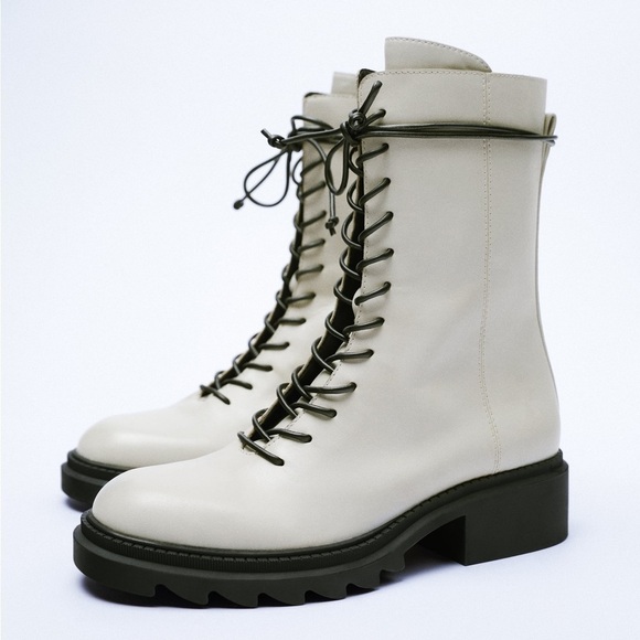 NWT. Zara Ecru Leather Low Heel Ankle Boots. Size 10. - Picture 2 of 7